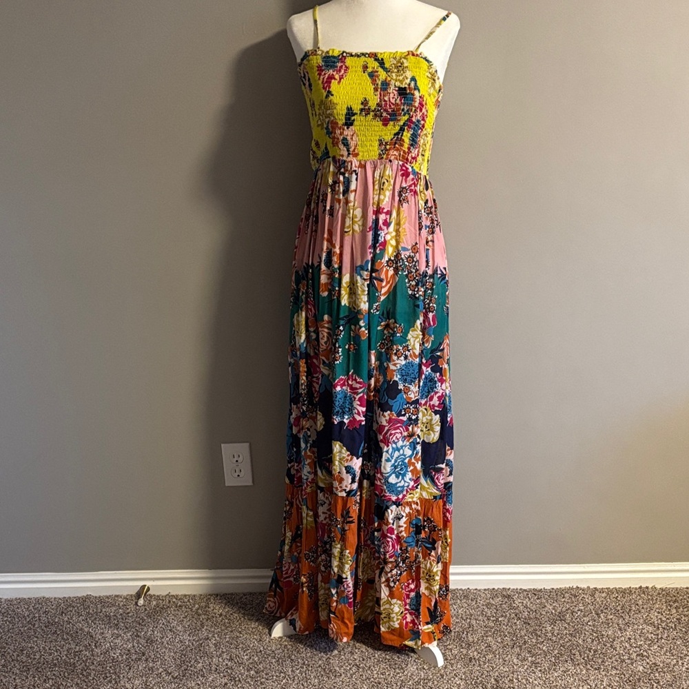 Anthropologie Yellow and Multicolor Floral Maxi Dress